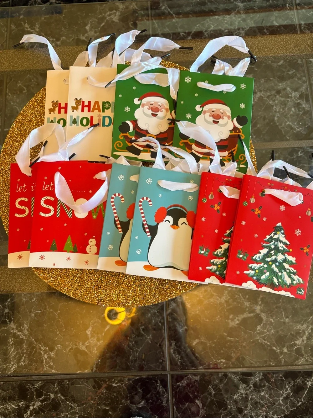 Festive NWT Holiday Gift Bag Set of 10 Red, Green, Blue, White.